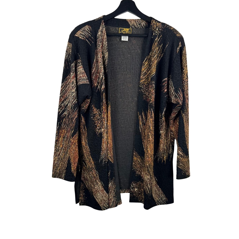 VTG A Touch Of Class sz L/XL Black Gold Metallic artsy whimsogoth open cardigan